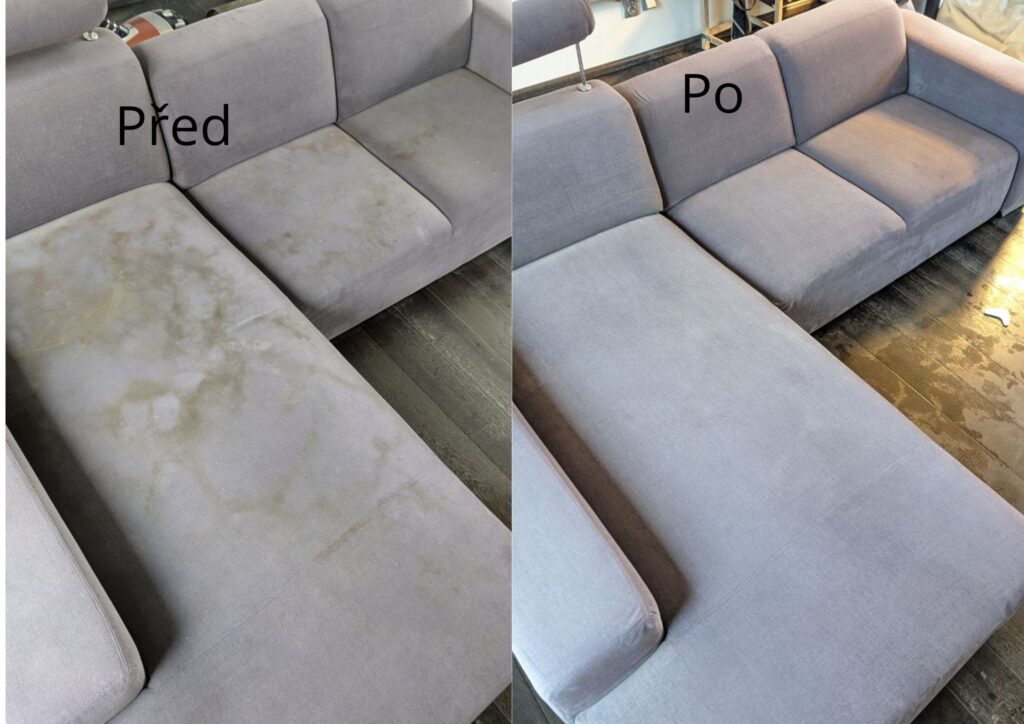 Sedačka — odstranění skvrn — před a po