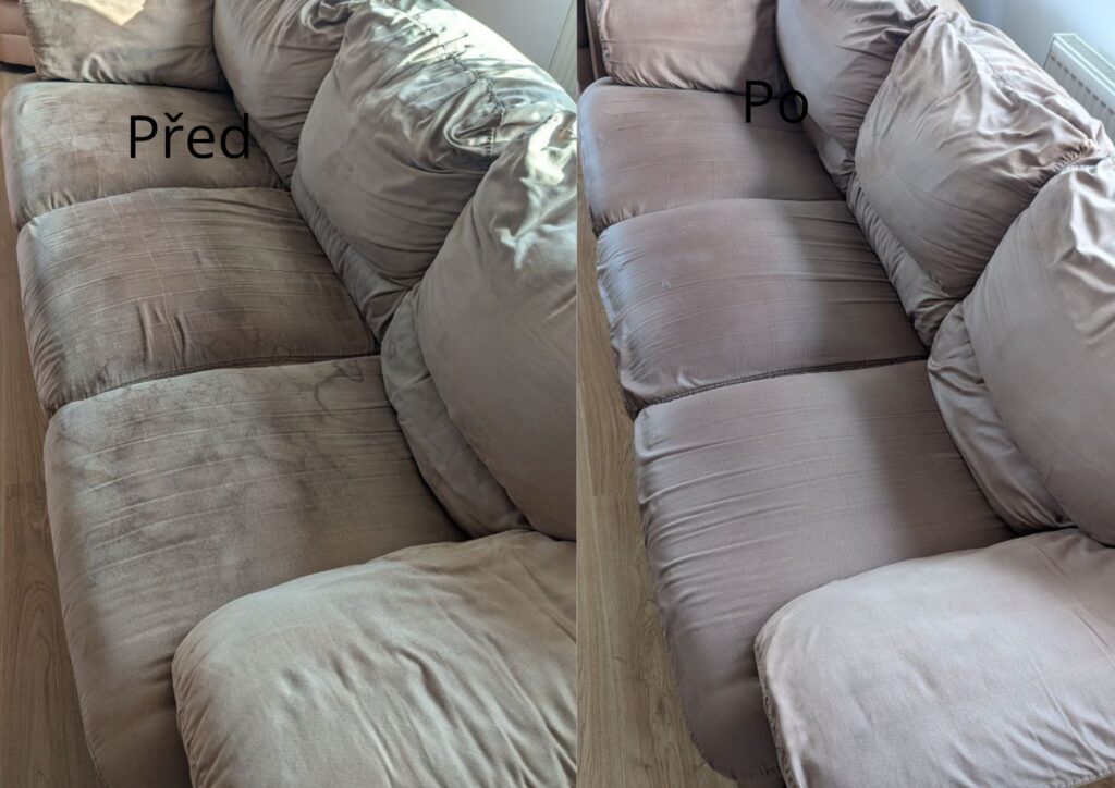 Sedačka — odstranění skvrn — před a po