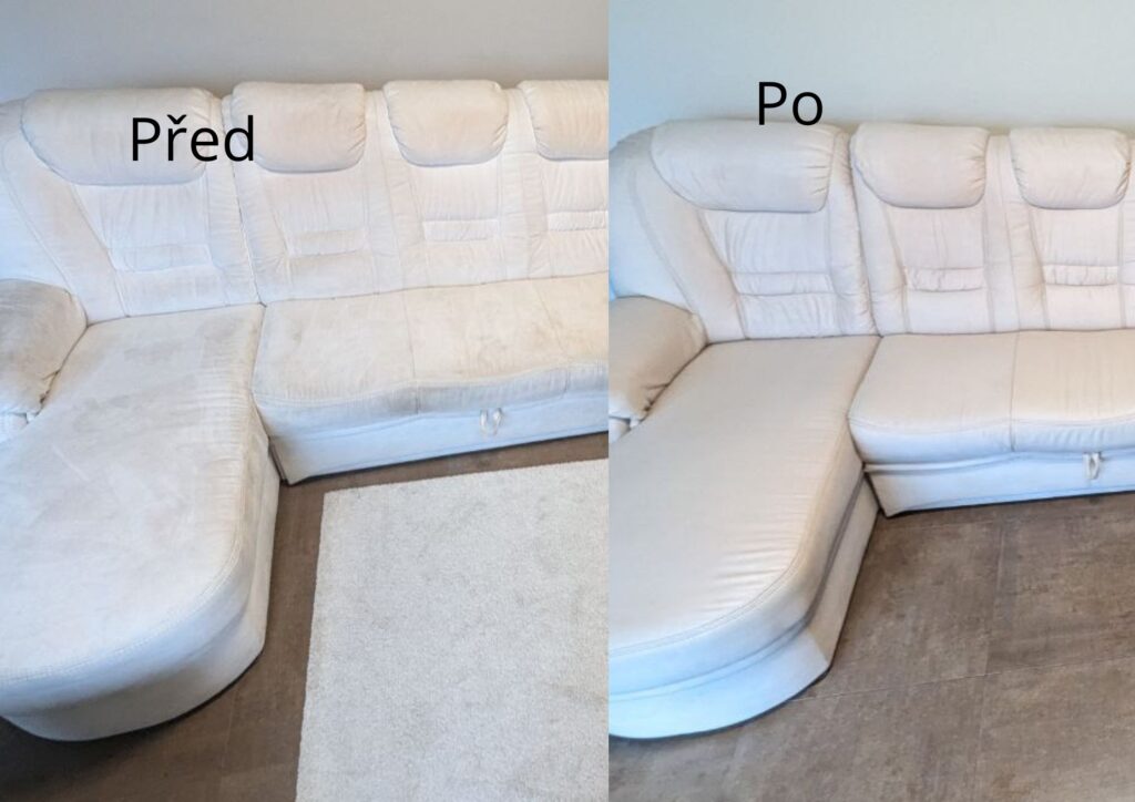 Sedačka — čištění čalounění — před a po
