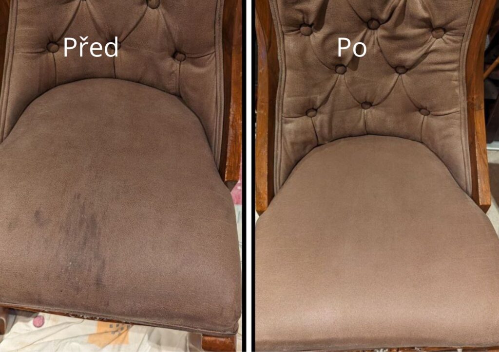 Čalounění — hloubkové čištění — před a po