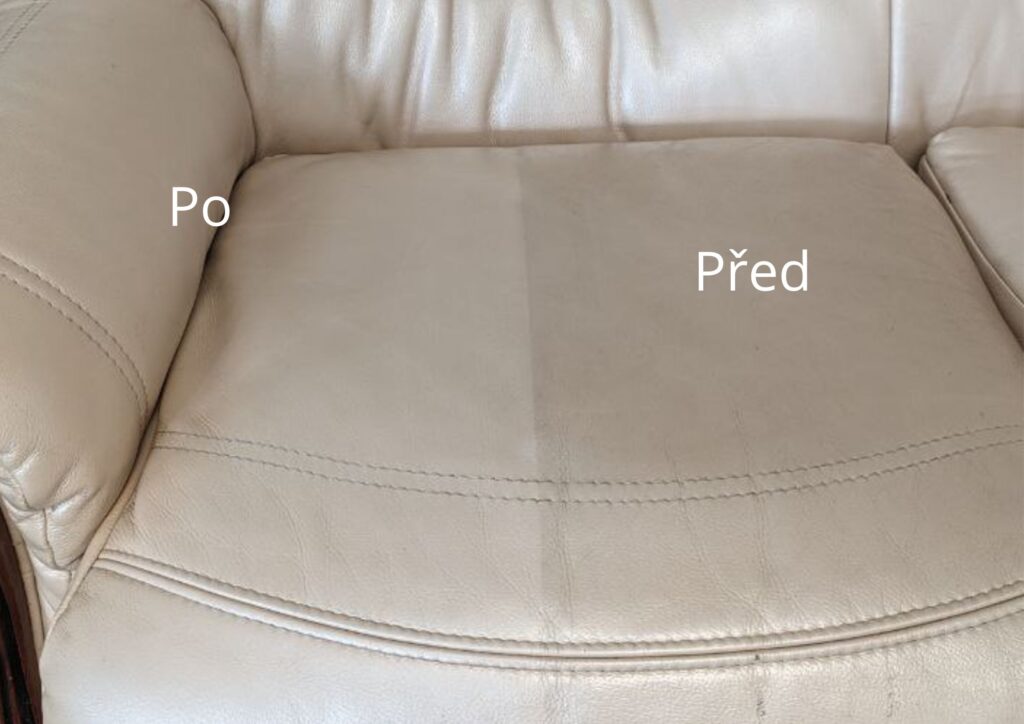 Kožená sedačka — čištění — před a po