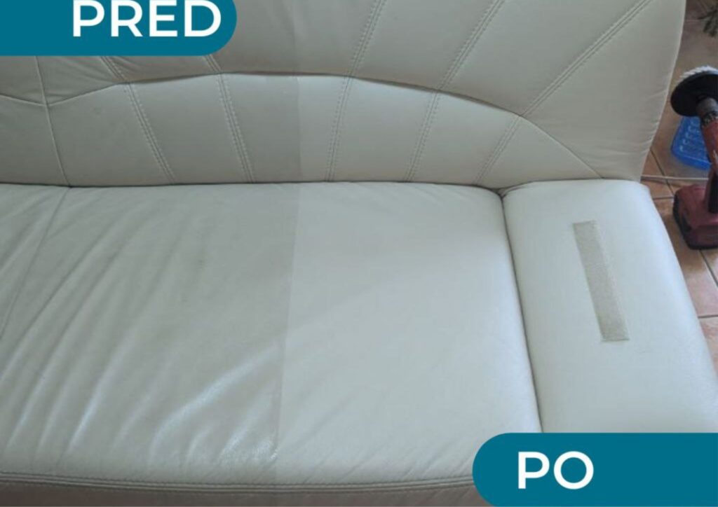Kožená sedačka — čištění — před a po